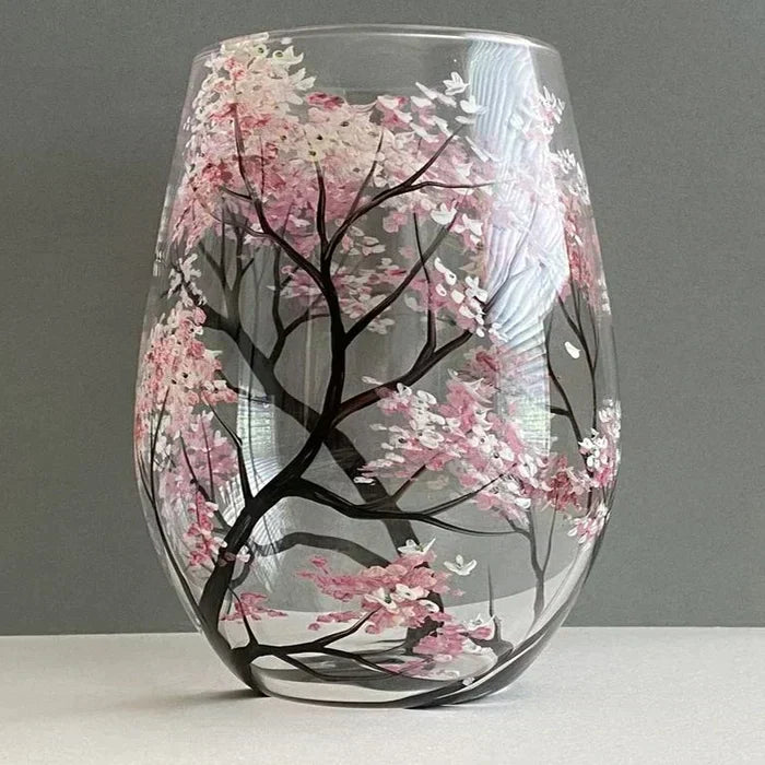 Bicchieri da Vino Albero delle Quattro Stagioni Dipinti a Mano Arte Unica