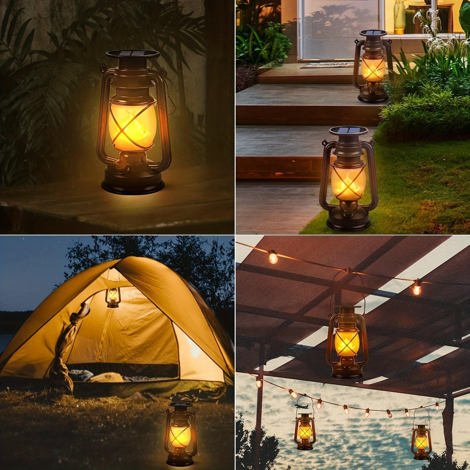 Set di 2 Lanterne Solari – Lampade LED Vintage con Fiamma Danzerina per Giardino e Patio
