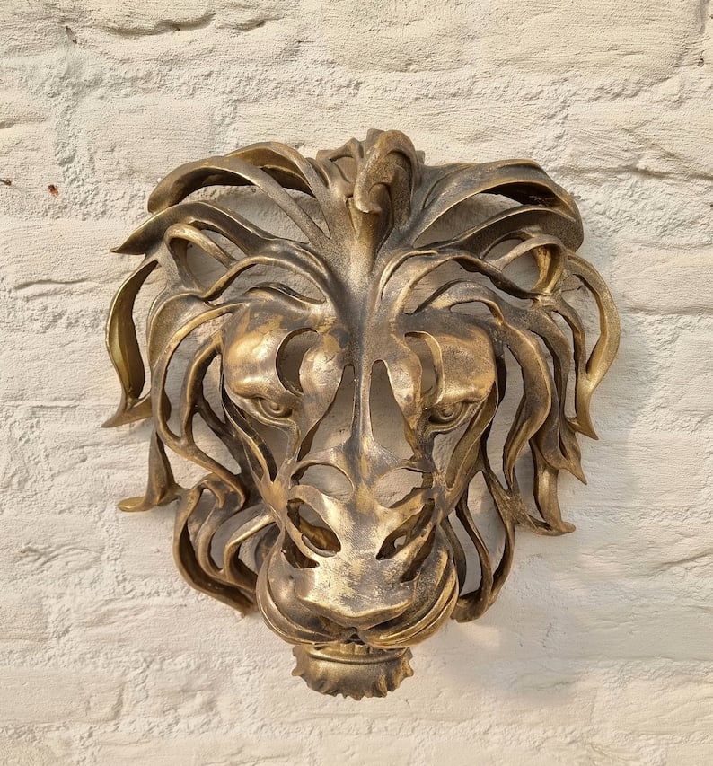 Rara Scultura in Arte da Parete con Testa di Leone Grande