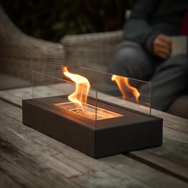 Bioetanolo Caminetto da Tavolo – Con Vetro di Protezione, Interno ed Esterno