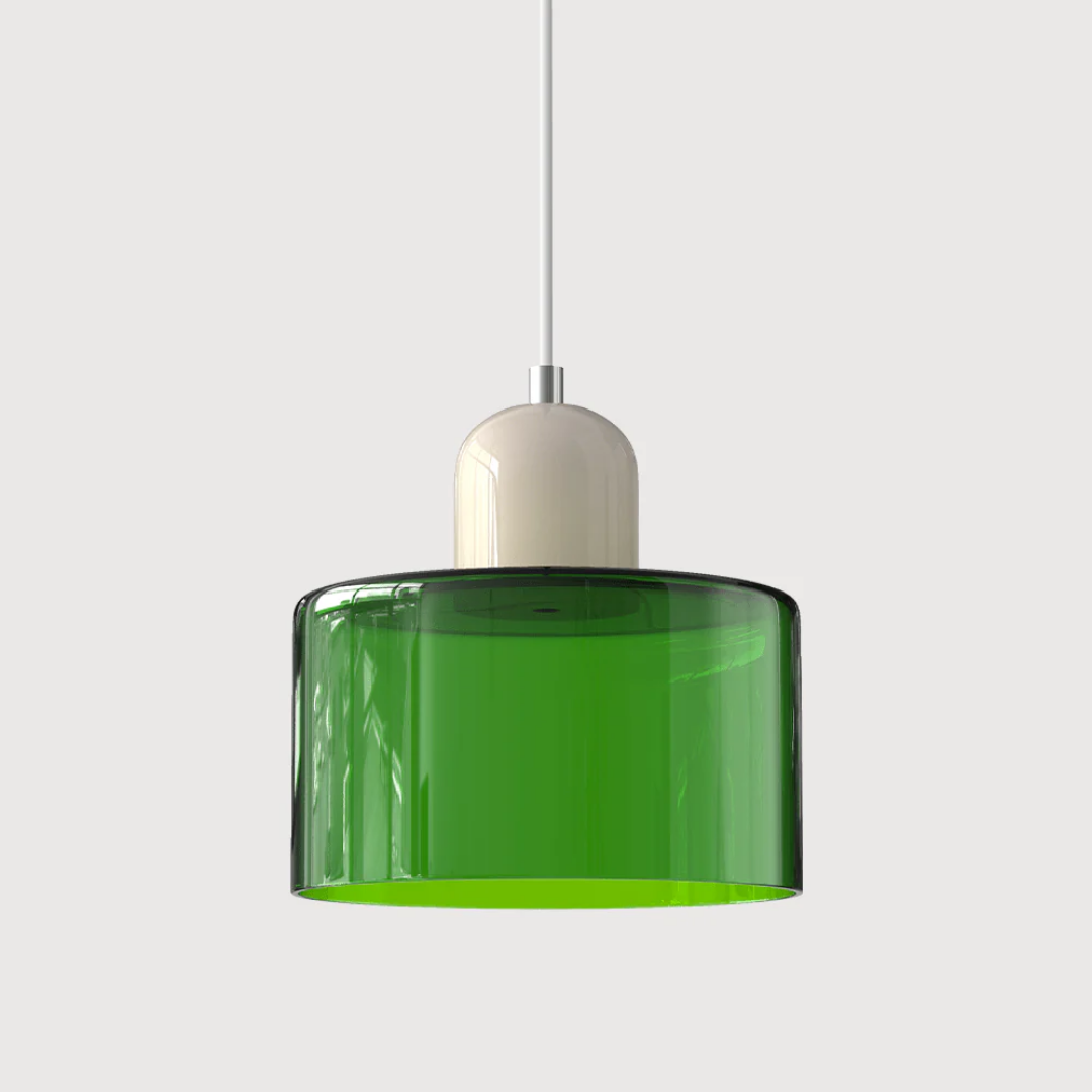 Tusa – Lampada a sospensione retro con cupola di vetro arancione e parte superiore verde