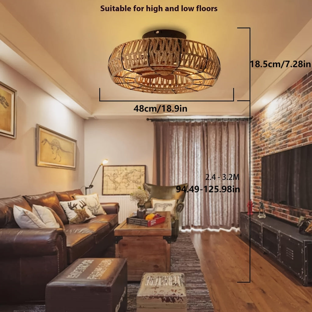 Ventilatore da Soffitto in Rattan Intrecciato a Mano – Stile Zen e Funzionalità
