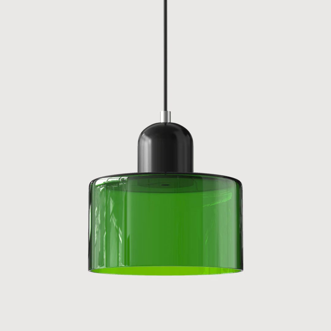Tusa – Lampada a sospensione retro con cupola di vetro arancione e parte superiore verde
