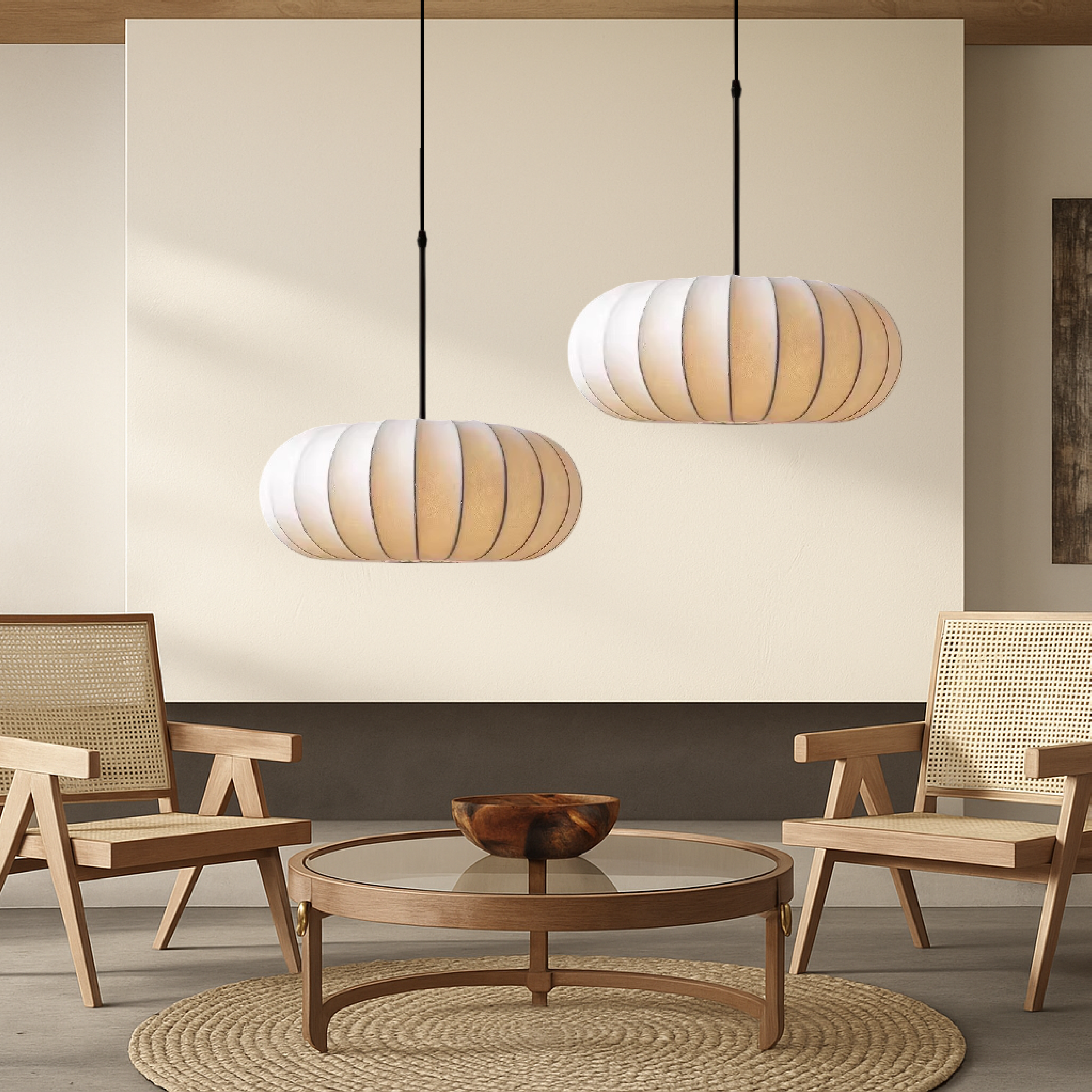 Noreviah | Lampada a sospensione in seta Wabi-Sabi con paralume in tessuto per sale da pranzo e spazi abitativi