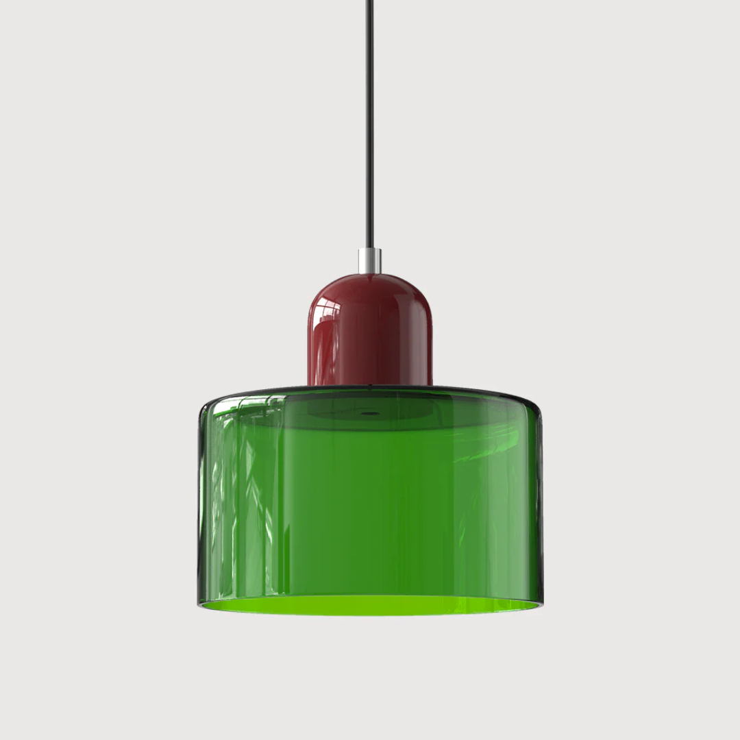 Tusa – Lampada a sospensione retro con cupola di vetro arancione e parte superiore verde