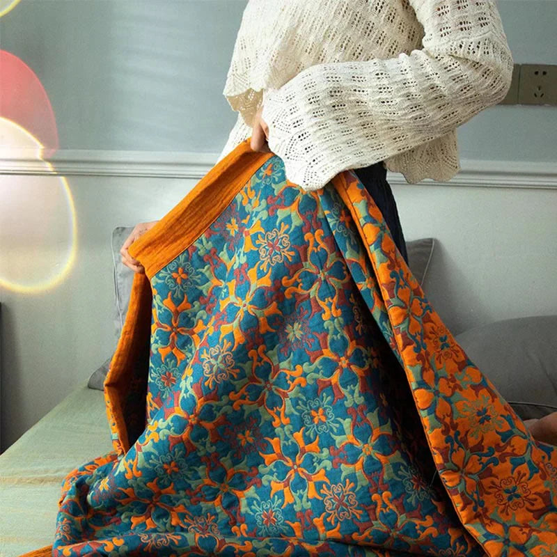 Coperta in Cotone a Sei Strati con Motivo Blu – TerraLoom Coperta Comfort