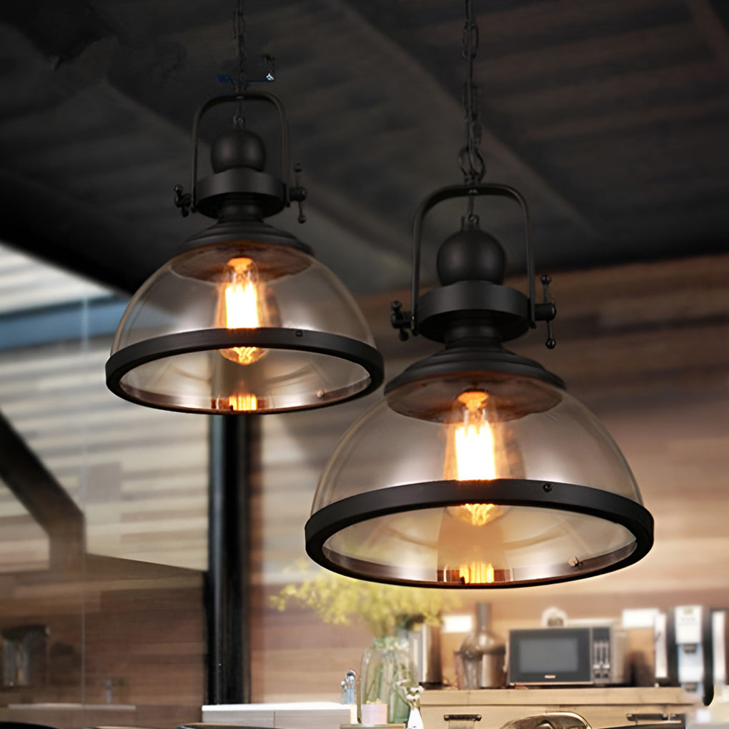 Lampade a Sospensione Retro Industriale in Vetro Antico