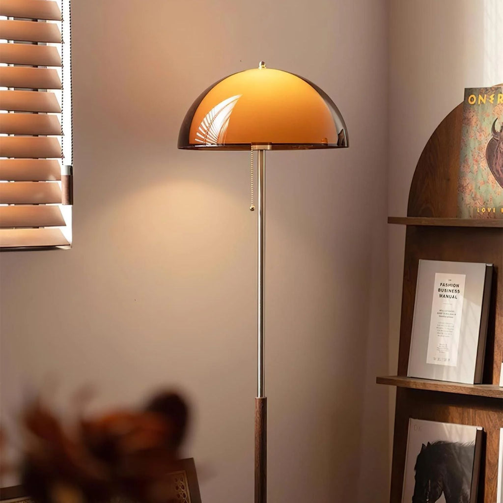 Evelisse | Lampada da Terra Ispirata al Retro con Cupola Ambra e Luce Calda