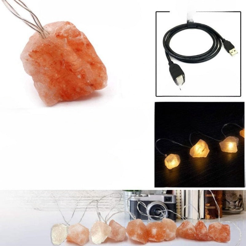SolaraGleam Catena di luci in sale dell'Himalaya | Luce calda ambra | Decorazione portatile in cristallo naturale per la casa