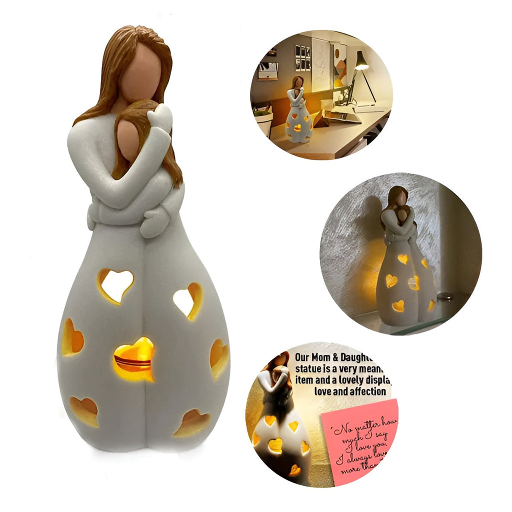 Figura di Madre e Figlia Abbracciante Porta Candela Flickering - LoveGlow