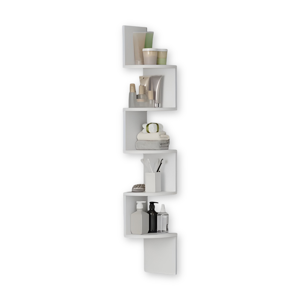 CornerRise – Elegante Mensola Angolare a 5 Ripiani in Legno Rustico