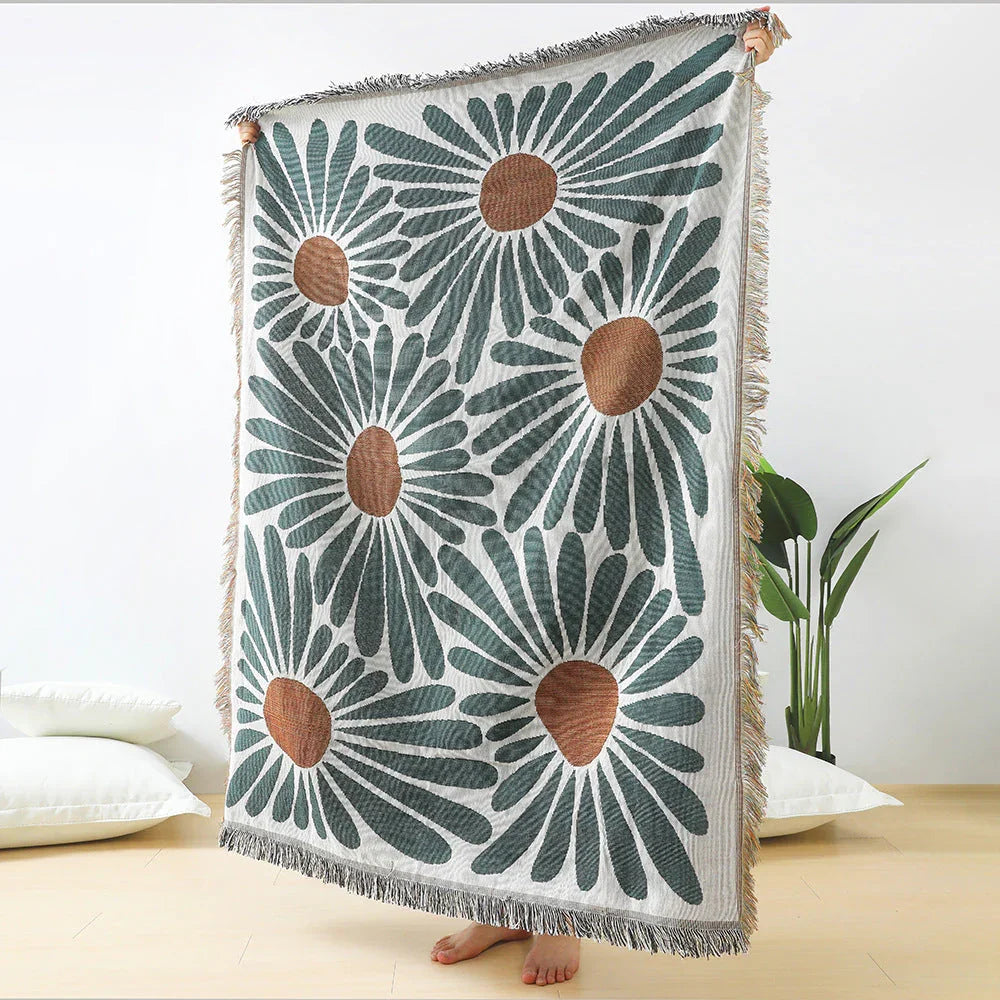Coperta Woven Boho con Fiori di Margherita