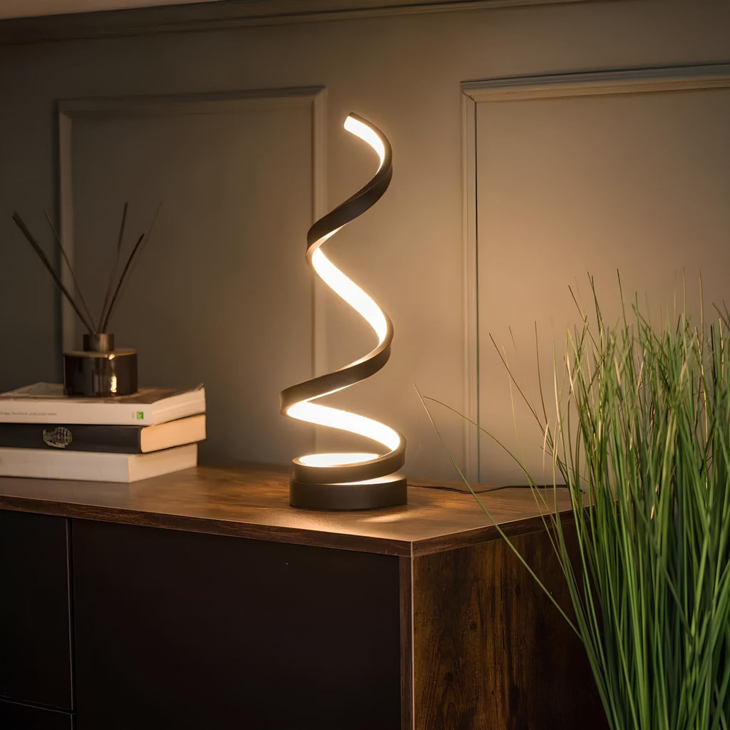 LumoSpiral – Lampada da tavolo ricaricabile dimmerabile con tre modalità di luce e design a spirale moderno