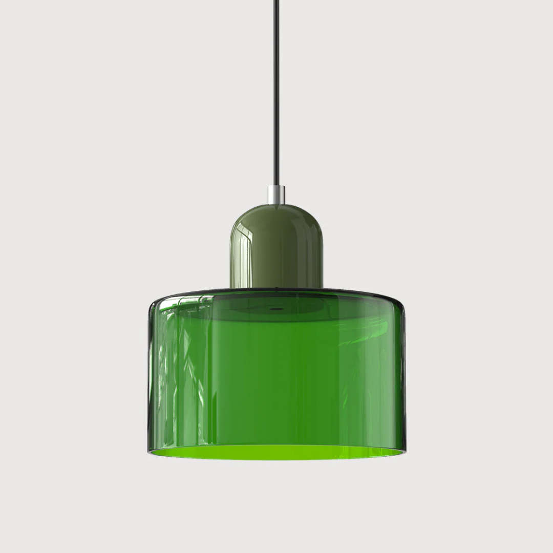 Tusa – Lampada a sospensione retro con cupola di vetro arancione e parte superiore verde