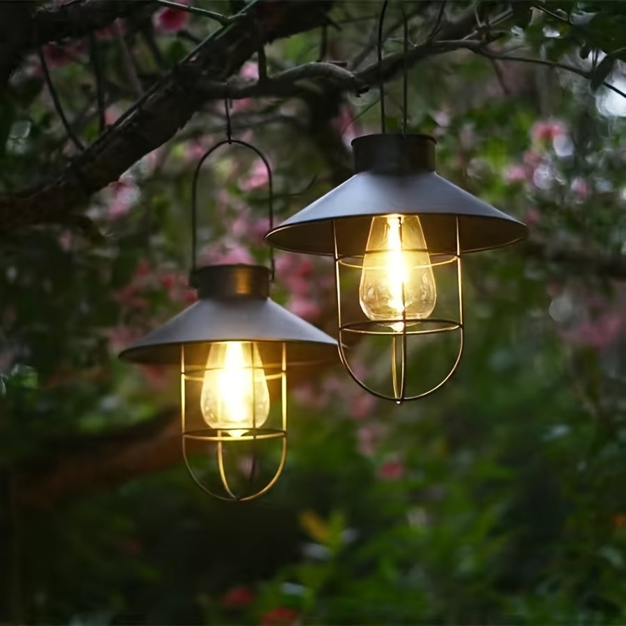 Set di 2 Lanterne Solari Retro – Lampade Vintage per Giardino e Balcone