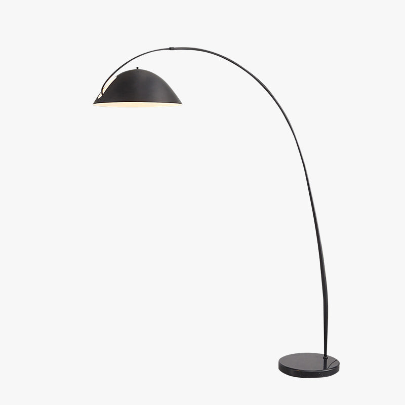 Lampada da Terra in Metallo Nero con Base Rotonda