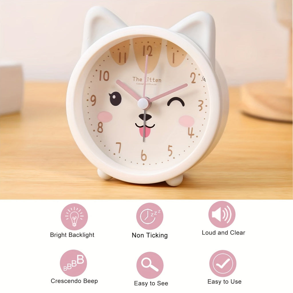 Orologio da Tavolo per Bambini con Luce Notturna – Silenzioso, Motivo Coniglio e Design Compatto