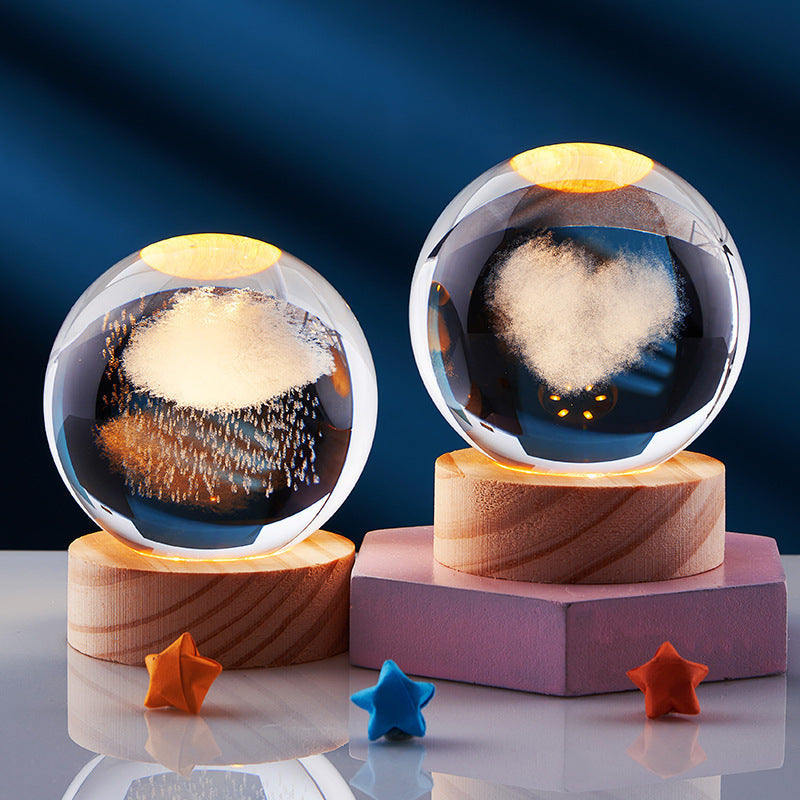 Lampada notturna a sfera di cristallo 3D