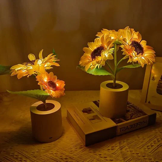 Lampada Girasole Girasole Artificiale in Vaso con Luci LED per San Valentino, Festa della Mamma e Regali di Compleanno
