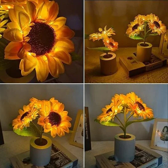 Lampada Girasole Girasole Artificiale in Vaso con Luci LED per San Valentino, Festa della Mamma e Regali di Compleanno