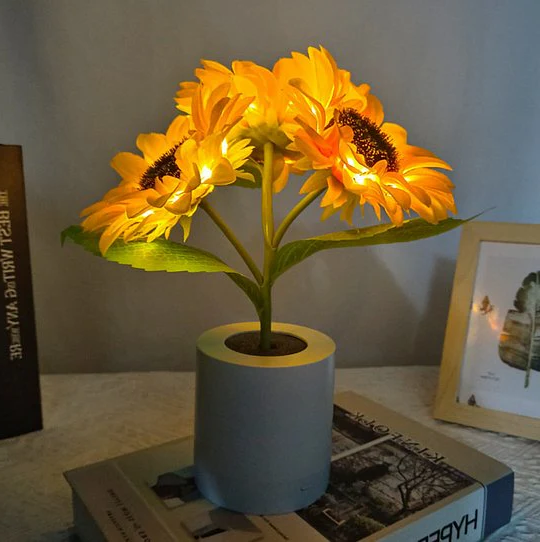 Lampada Girasole Girasole Artificiale in Vaso con Luci LED per San Valentino, Festa della Mamma e Regali di Compleanno