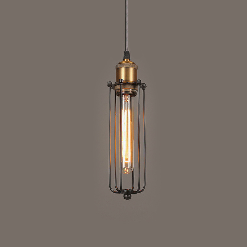 Lampada a sospensione retro industriale con gabbia in metallo