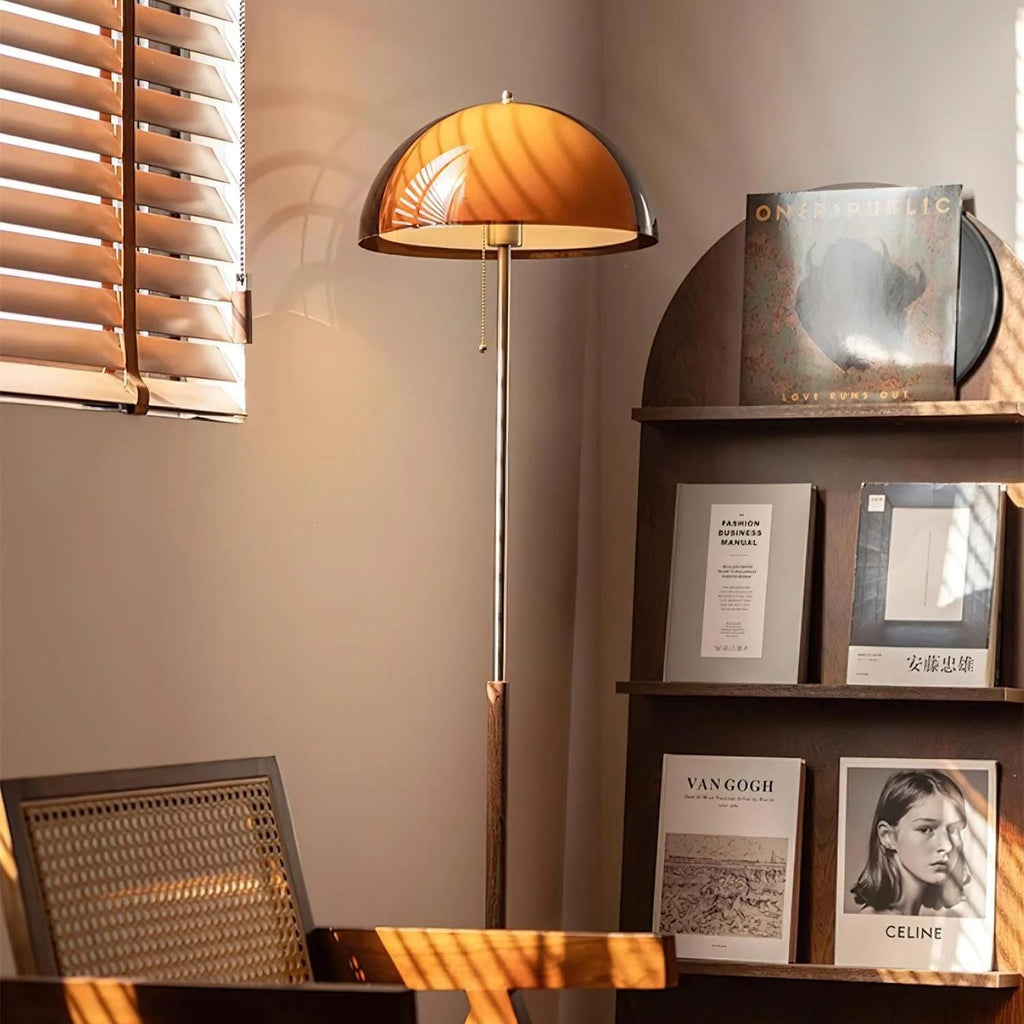 Evelisse | Lampada da Terra Ispirata al Retro con Cupola Ambra e Luce Calda