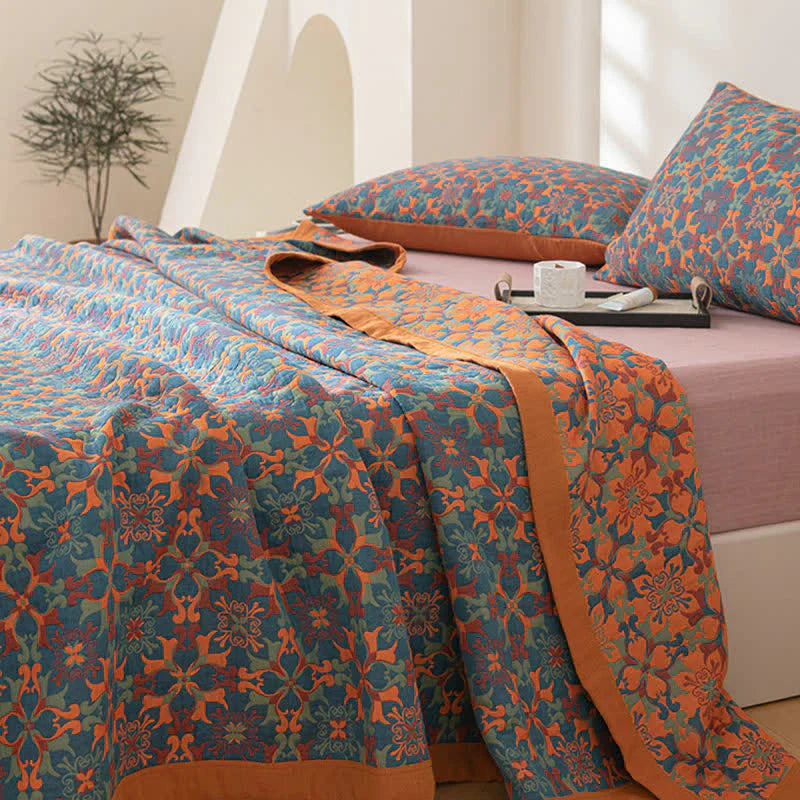 Coperta in Cotone a Sei Strati con Motivo Blu – TerraLoom Coperta Comfort