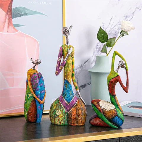 Sculture Moderne Astratte di Donne – Arte in Resina Colorata Fatta a Mano per Decorare la Casa