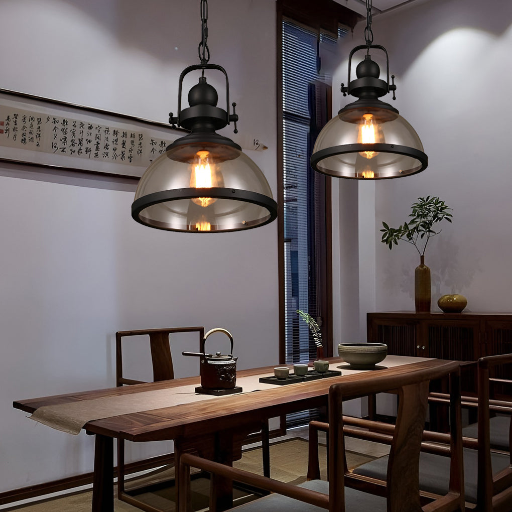 Lampade a Sospensione Retro Industriale in Vetro Antico