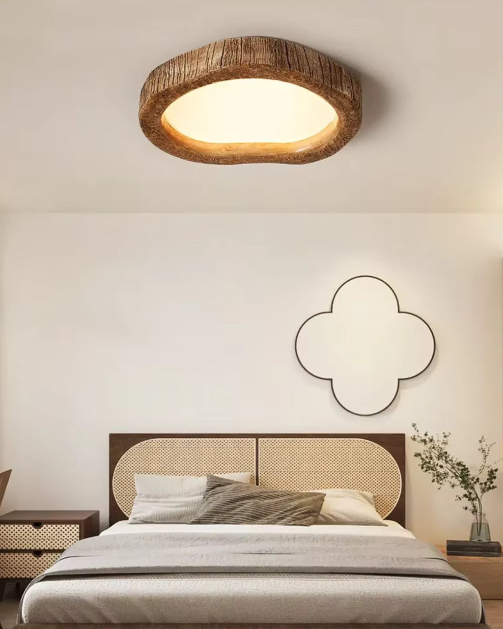 Lampada in legno minimalista in stile Japandi con effetto luminoso