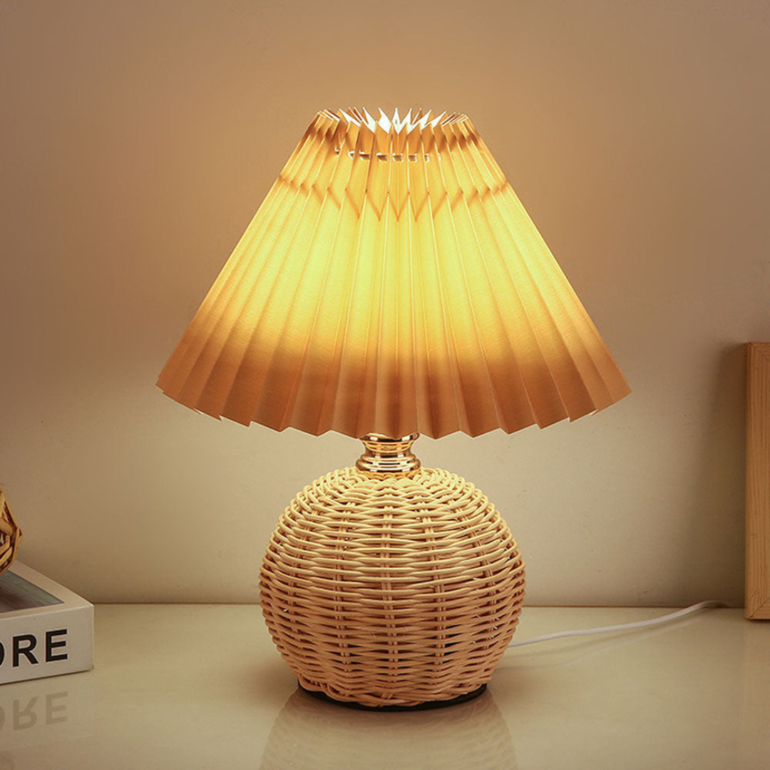 Lampada da Tavolo Moderna con Paralume Pieghettato Bianco
