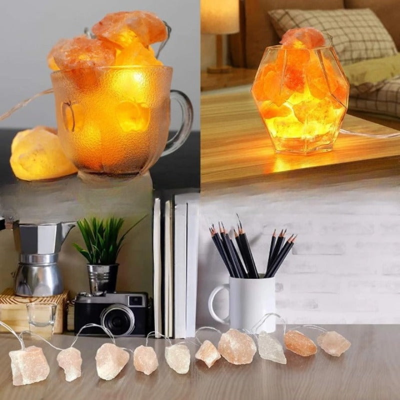 SolaraGleam Catena di luci in sale dell'Himalaya | Luce calda ambra | Decorazione portatile in cristallo naturale per la casa