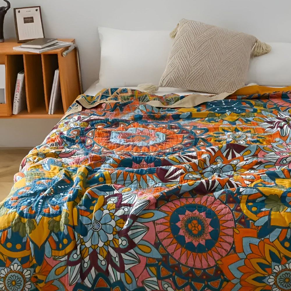 Coperta in Cotone Jacquard Floreale Marocchino