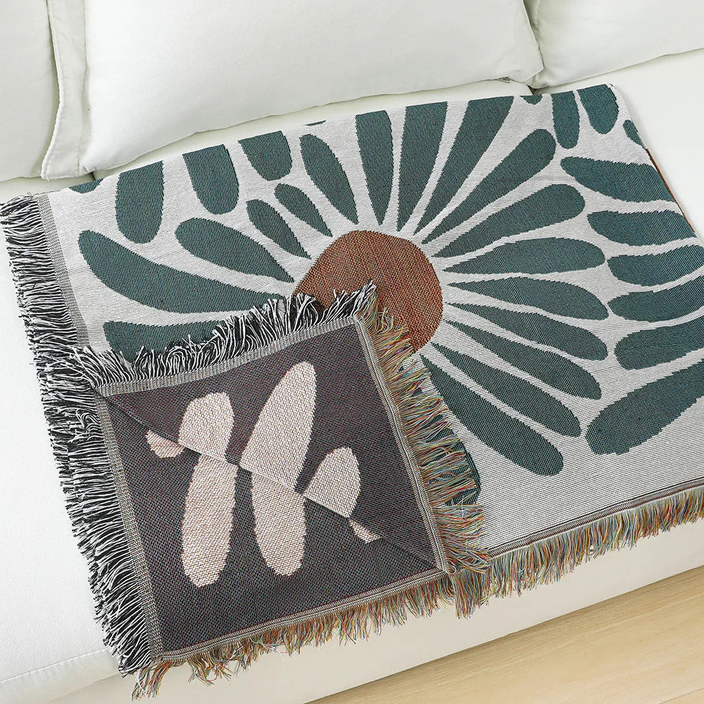 Coperta Woven Boho con Fiori di Margherita
