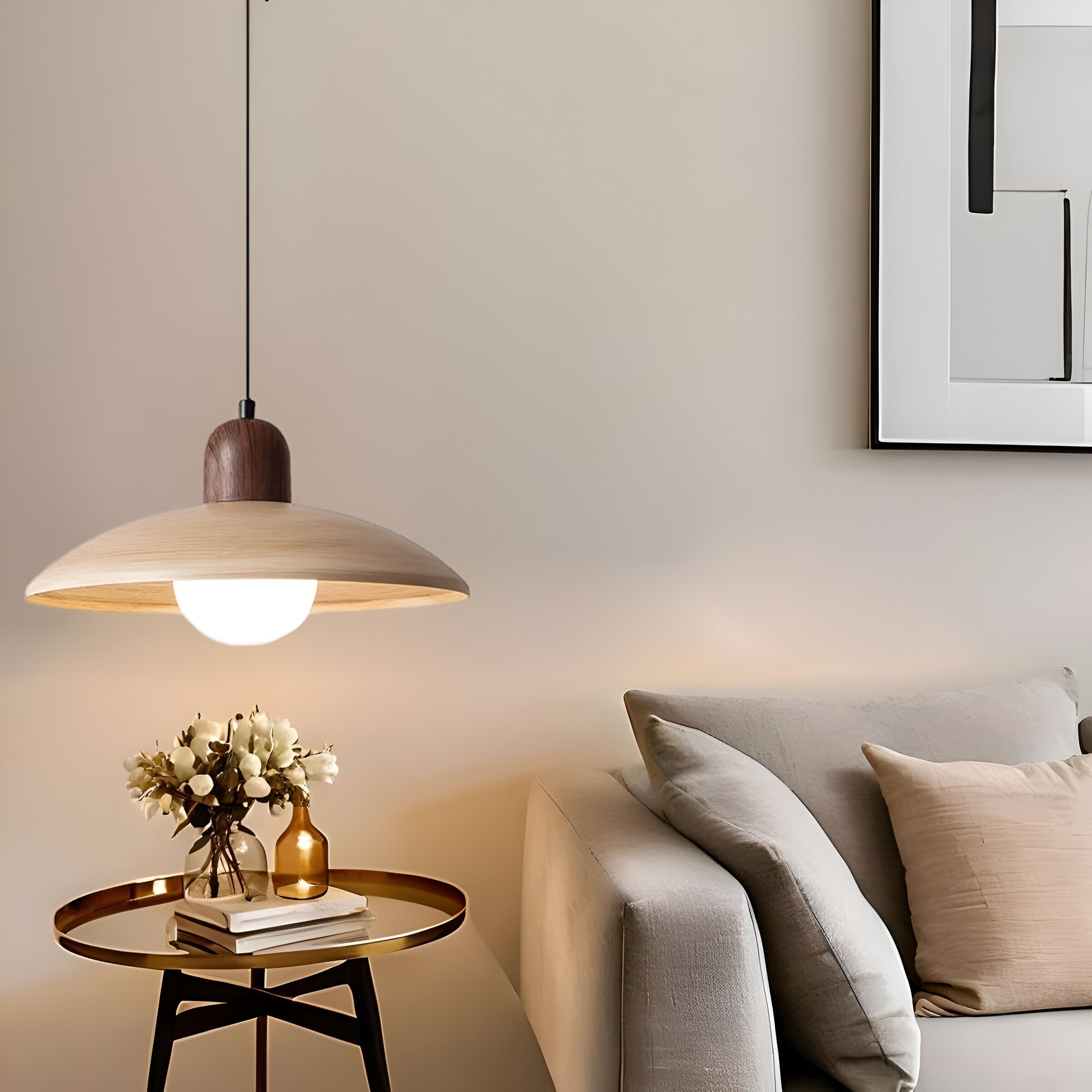 Nisellea | Lampada a sospensione Wabi-Sabi Japandi con finitura in noce e luce calda
