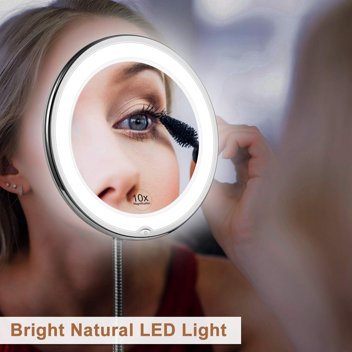 Specchio ingranditore LED con collo d'oca flessibile | Ingrandimento 10x | LED luce diurna | Specchio cosmetico