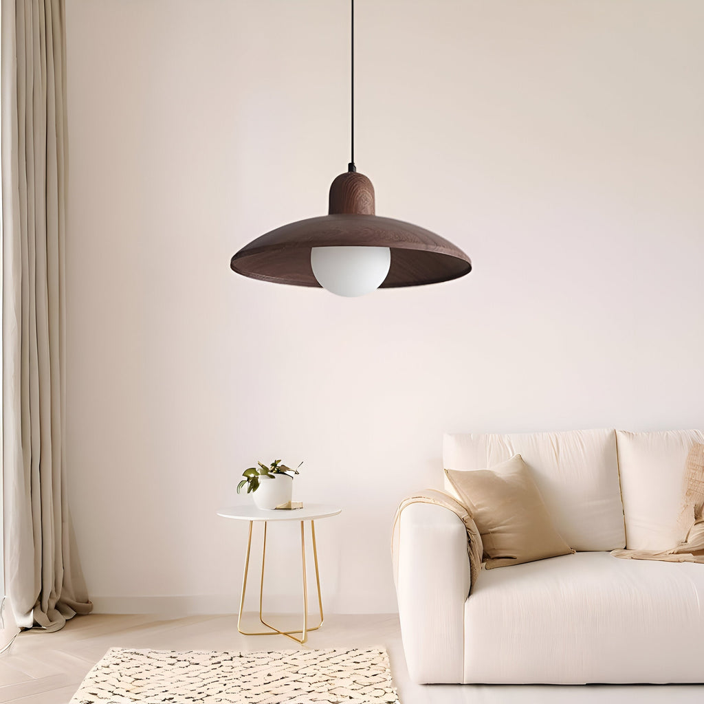 Nisellea | Lampada a sospensione Wabi-Sabi Japandi con finitura in noce e luce calda