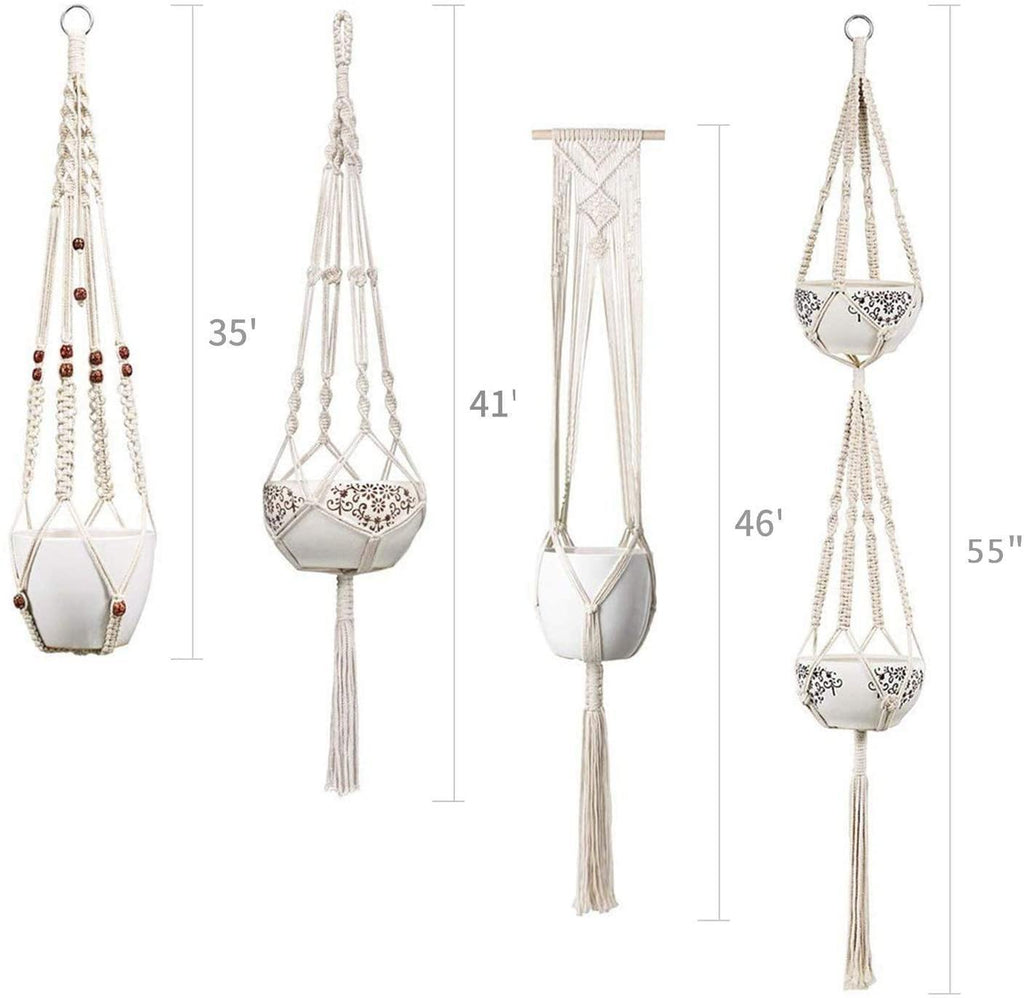 Set di portapiante in macramè Boho fatto a mano a 4 bracci