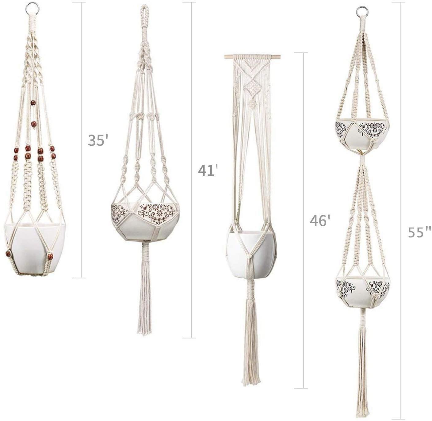Set di portapiante in macramè Boho fatto a mano a 4 bracci
