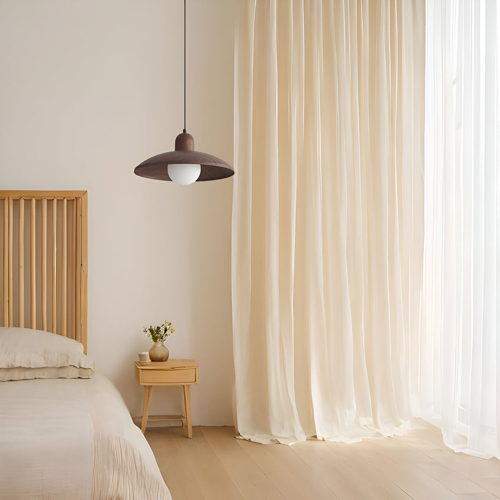 Nisellea | Lampada a sospensione Wabi-Sabi Japandi con finitura in noce e luce calda
