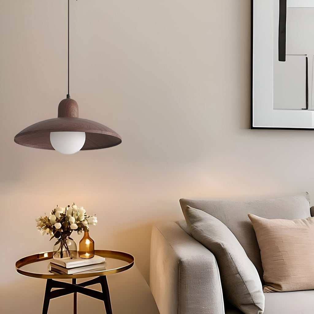 Nisellea | Lampada a sospensione Wabi-Sabi Japandi con finitura in noce e luce calda