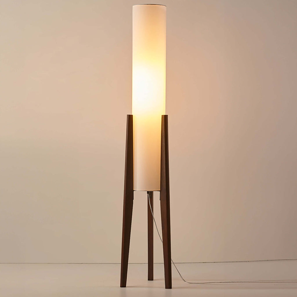 Lampada da Terra in Legno Massello con Paralume in Tessuto