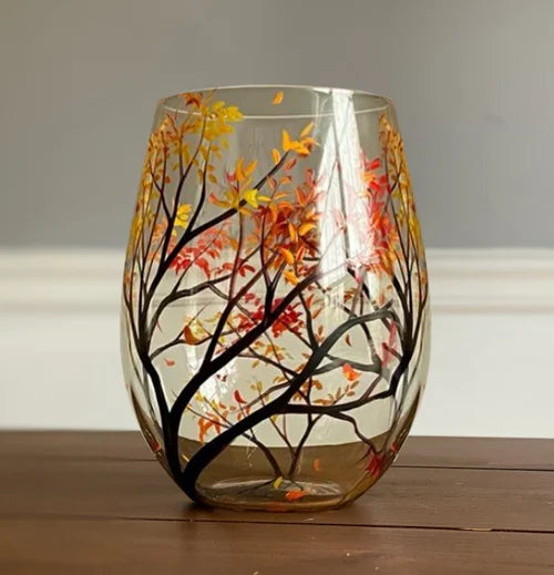 Bicchieri da Vino Albero delle Quattro Stagioni - Arte Dipinta a Mano