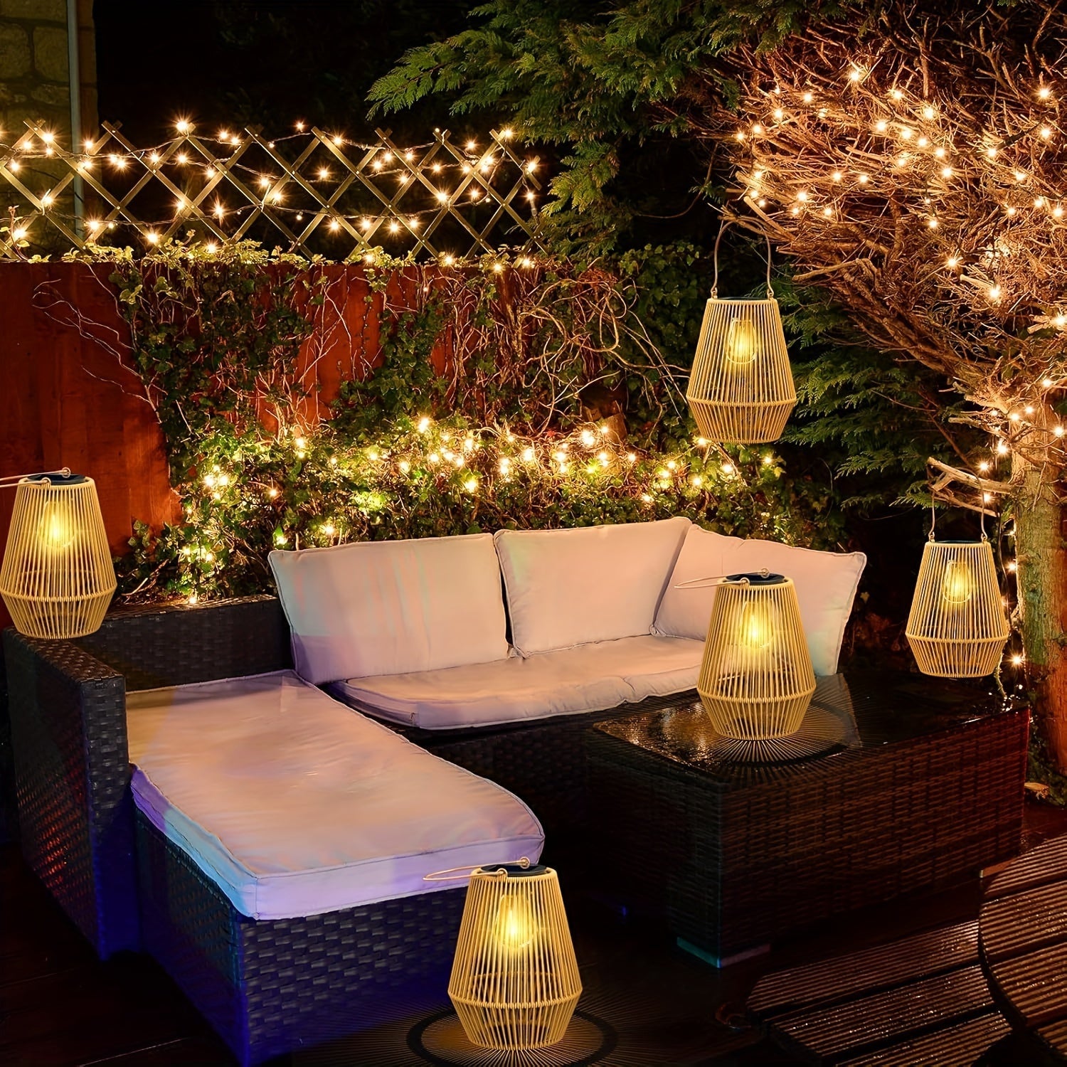 Lanterna Woven Solare – Elegante Illuminazione Pendiente per Giardino e Patio