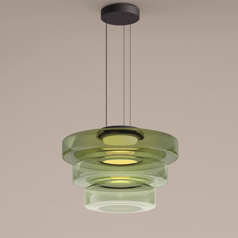 Lampada a sospensione in vetro Bauhaus con lampadina LED calda