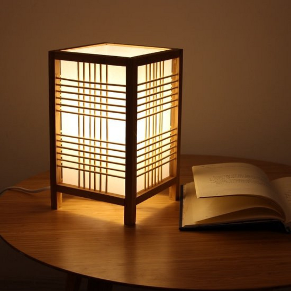 Lampada da tavolo LED giapponese in bambù