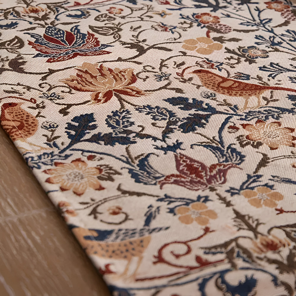 Runner da Tavola Jacquard Vintage con Fiori e Uccelli