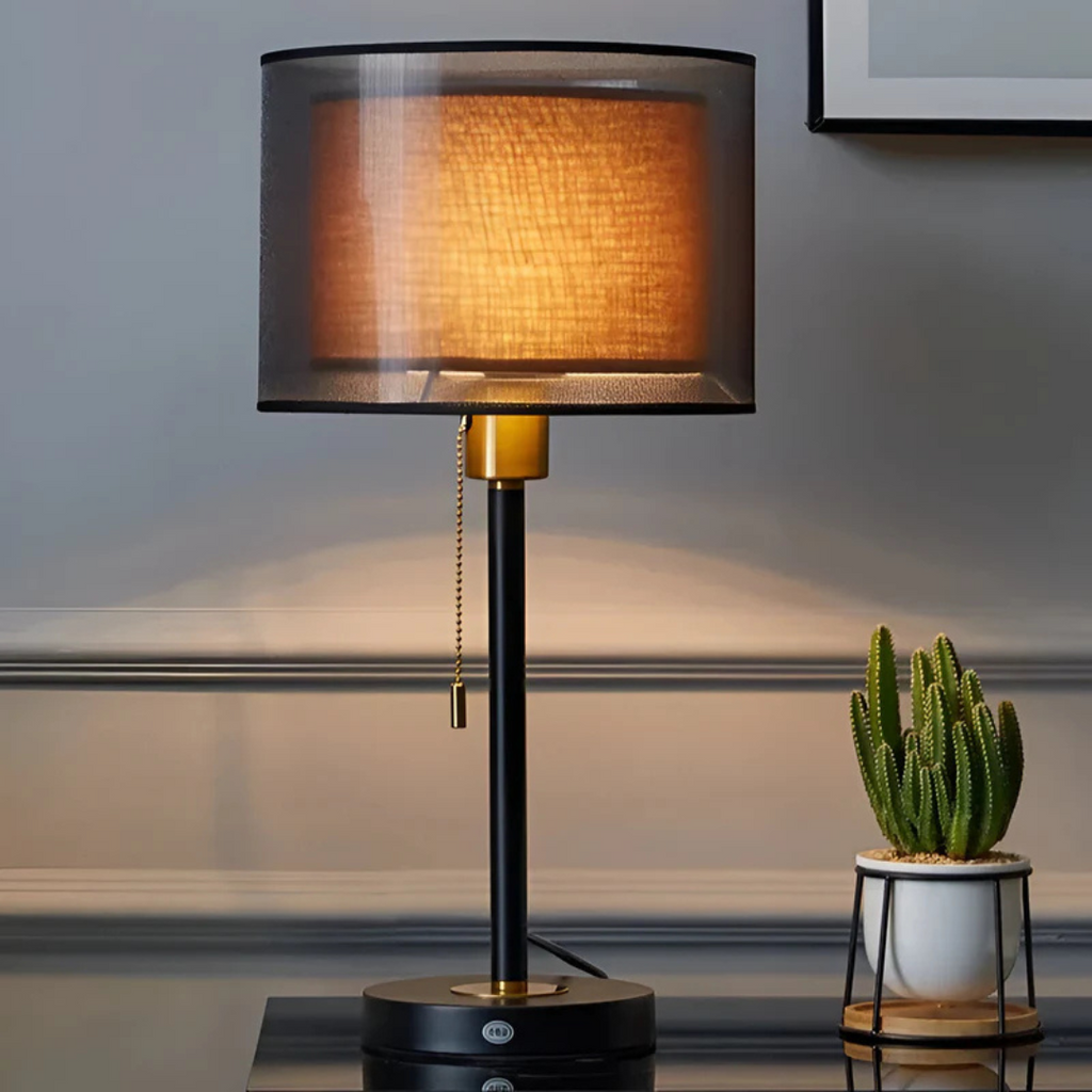 Lumis – Lampada da Tavolo Vintage con Doppio Paralume in Tessuto | Illuminazione Atmosferica Calda per Camera da Letto o Soggiorno