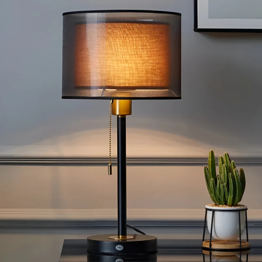 Lumis – Lampada da Tavolo Vintage con Doppio Paralume in Tessuto | Illuminazione Atmosferica Calda per Camera da Letto o Soggiorno